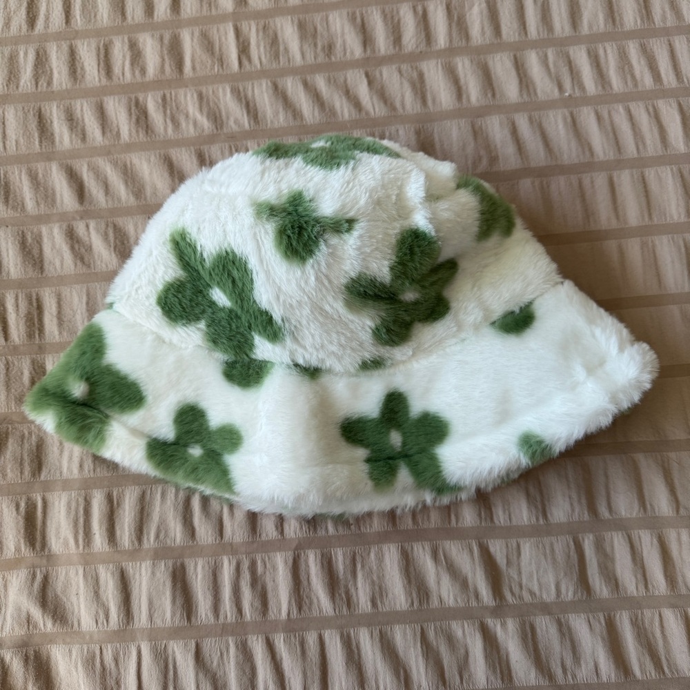Fuzzy Green and White Bucket Hat